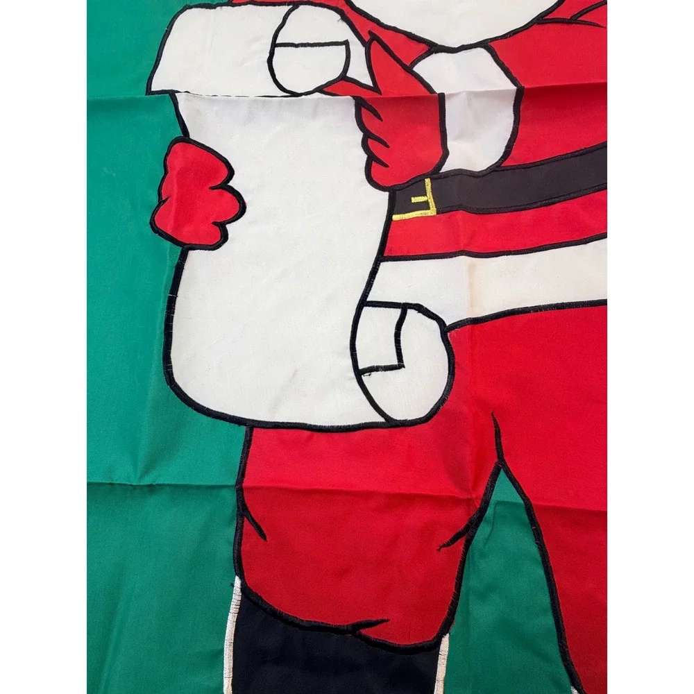 Vintage Santa Claus Christmas Garden Flag Green Applique Double Sided 28x40
